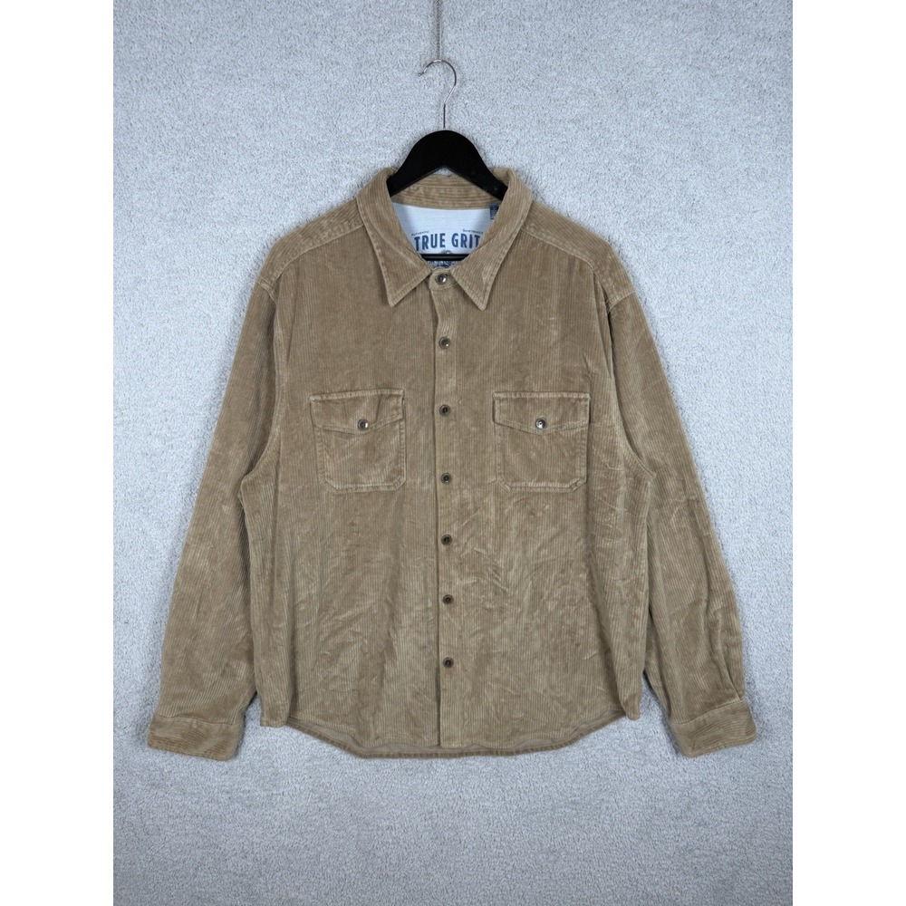 True Grit Corduroy Button-Up Long Sleeve Shirt Mens Sz 2XL Beige Camp Hike Chore